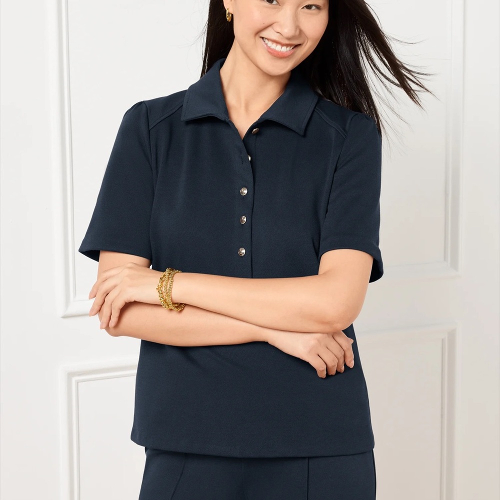 Talbots Passport Ponte Short Sleeve Navy Polo Fall 2024 size XL